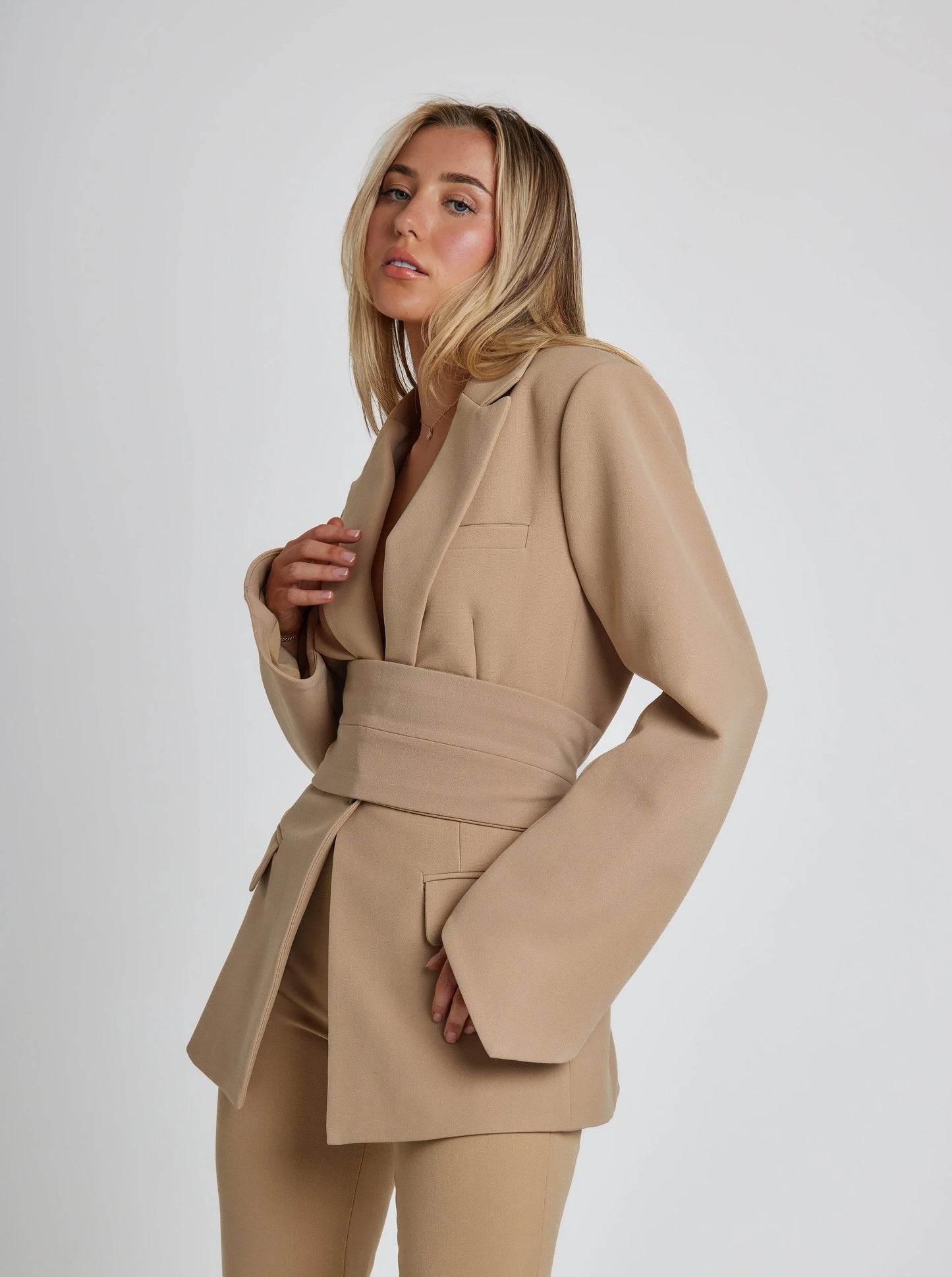 Damen Freizeit Blazer mit Gürtel | Lange Ärmel