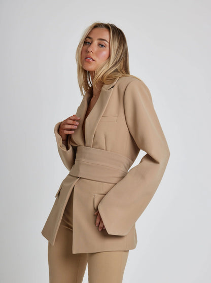 Damen Freizeit Blazer mit Gürtel | Lange Ärmel