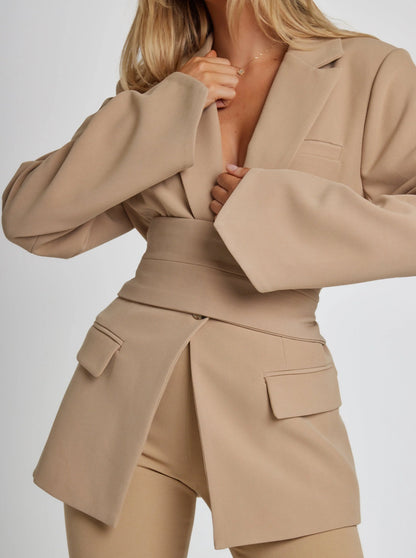 Damen Freizeit Blazer mit Gürtel | Lange Ärmel
