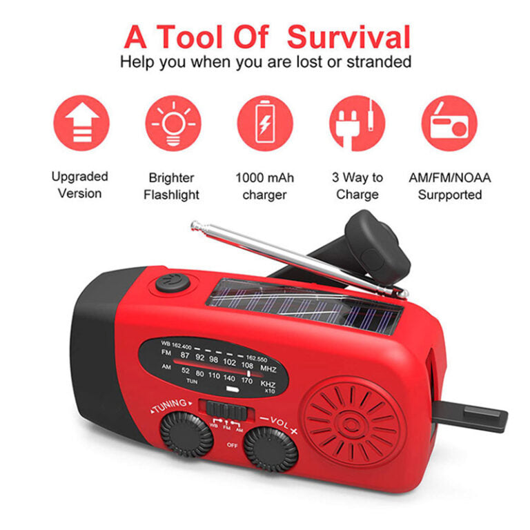 Selbstbetriebene Notfallradio – Handkurbel, Solar, Taschenlampe & Powerbank – FM/AM Radio, unerlässlich für Katastrophen und Notfälle
