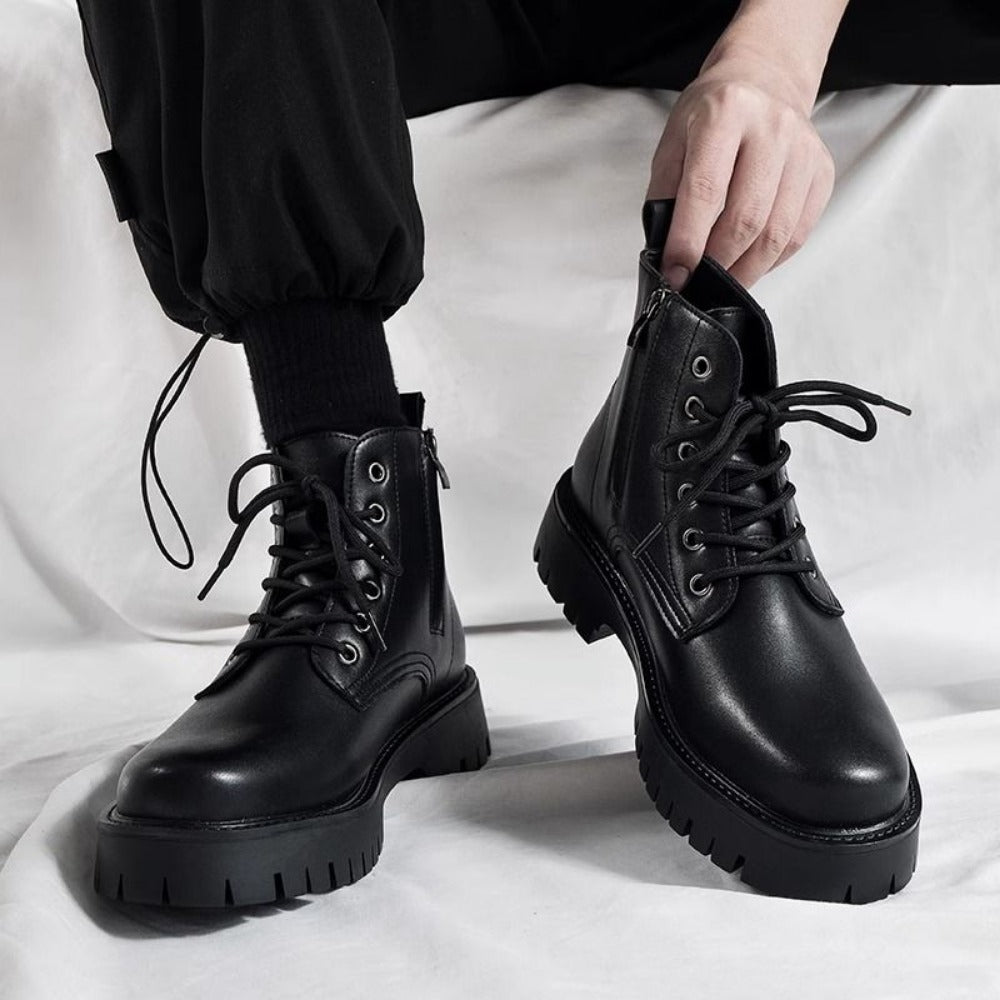 Schwarze Leder-Schnürstiefeletten für Herren – Adrian