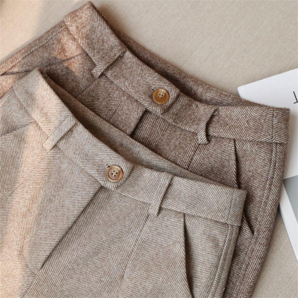 Damen Hose mit Fischgrätenmuster und Hoher Taille – Gigliola