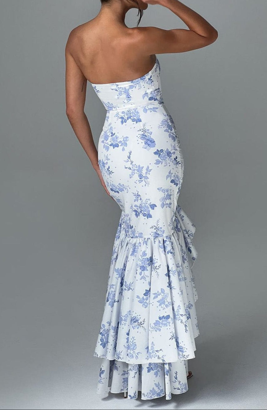 Alba Maxikleid - Blaues Blumenmuster