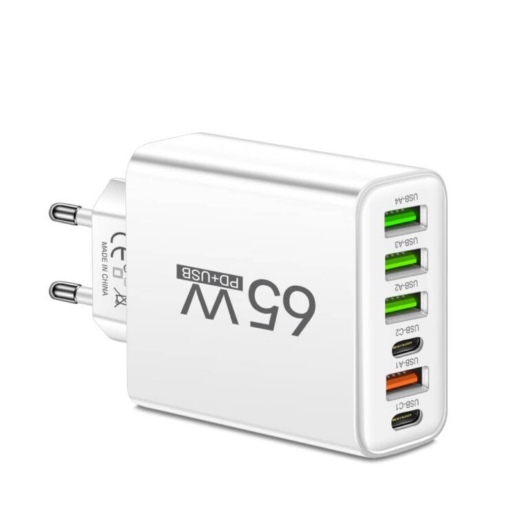 65W 6-in-1 Schnellladegerät – Laden Sie bis zu 6 Geräte gleichzeitig – Perfekt für Zuhause, Büro und Reisen