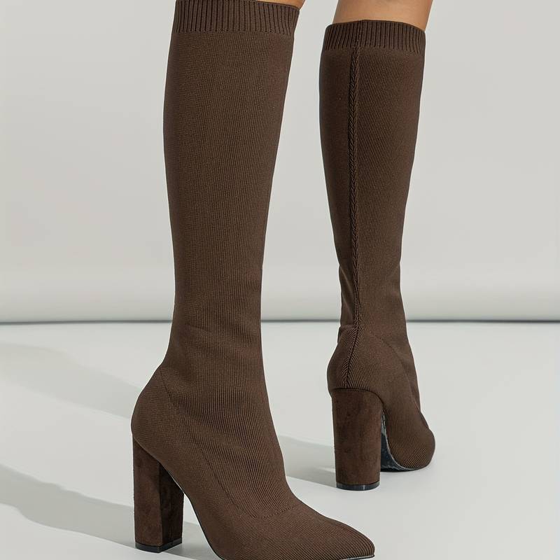 Women's Sock Knee High Boots | Block Heel