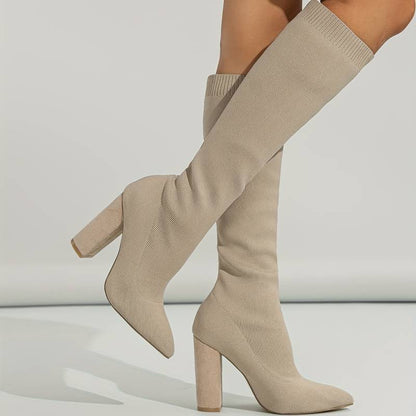 Women's Sock Knee High Boots | Block Heel
