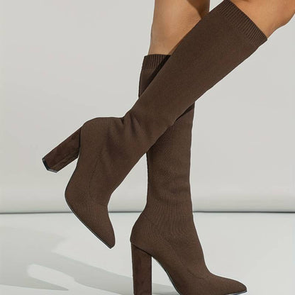 Women's Sock Knee High Boots | Block Heel