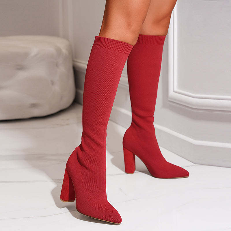 Women's Sock Knee High Boots | Block Heel