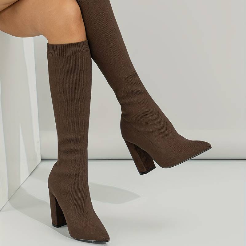 Women's Sock Knee High Boots | Block Heel
