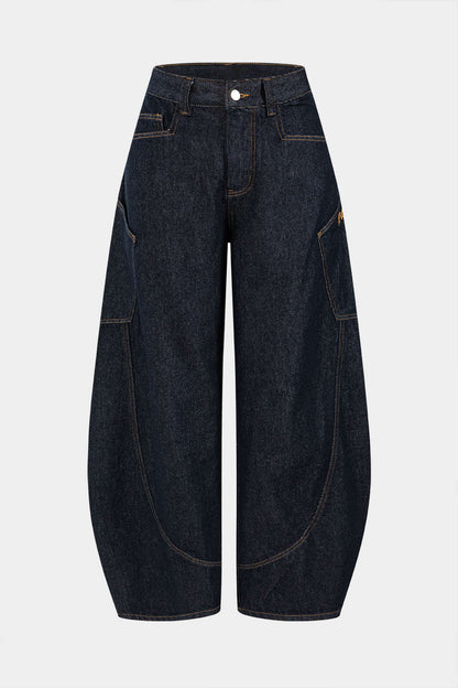 Damen Vintage Gewaschene Weite Beinform Jeans