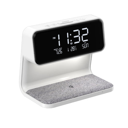 3-in-1 Nachttischlampe mit kabelloser Ladestation – LCD-Wecker & Touch-Dimmbares LED-Tischlicht