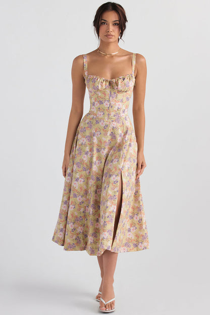 Maßgeschneidertes Bustierkleid mit modernem Frühlingsblumenmuster