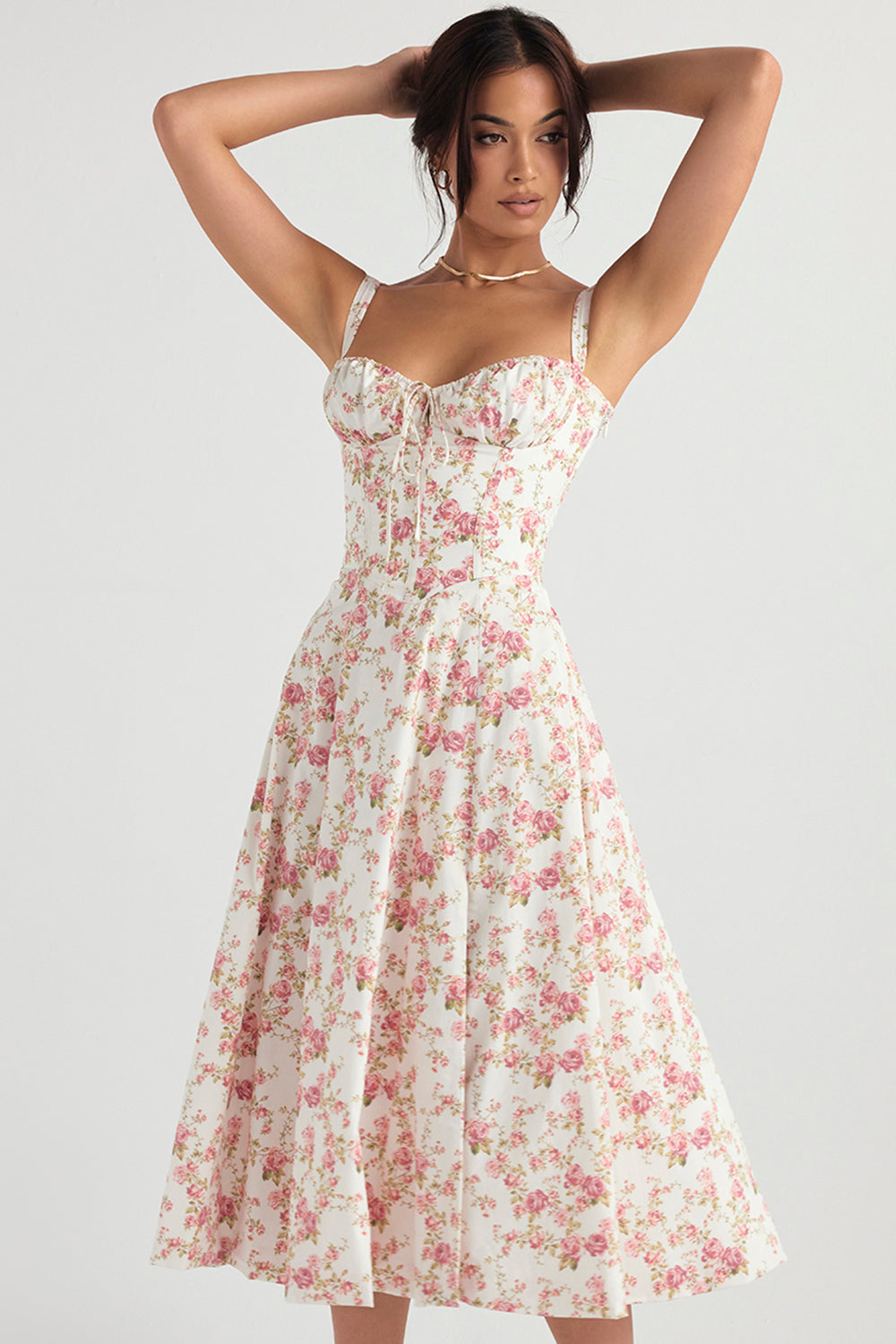 Maßgeschneidertes Bustierkleid mit modernem Frühlingsblumenmuster