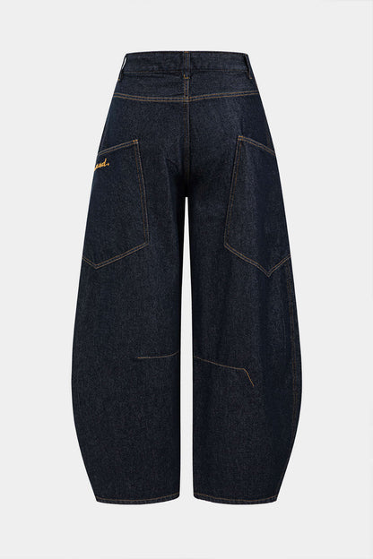 Damen Vintage Gewaschene Weite Beinform Jeans