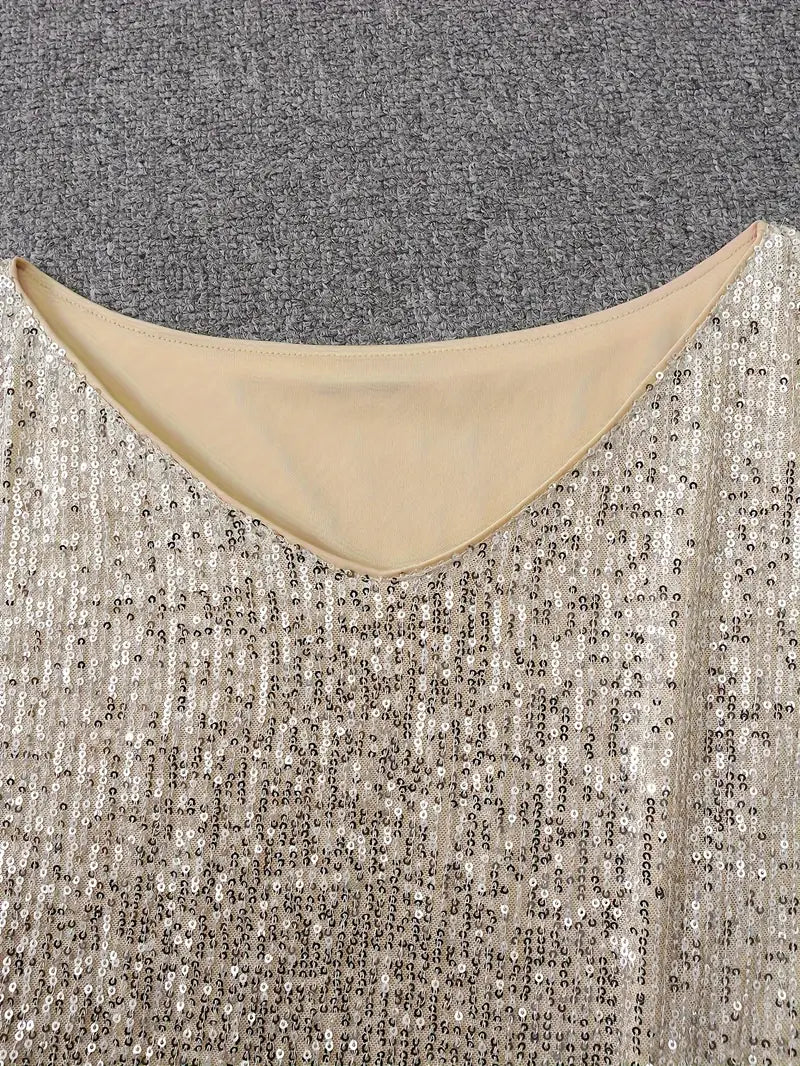 Sequin Sloping Shoulders Dress | Midi