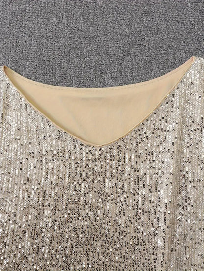 Sequin Sloping Shoulders Dress | Midi