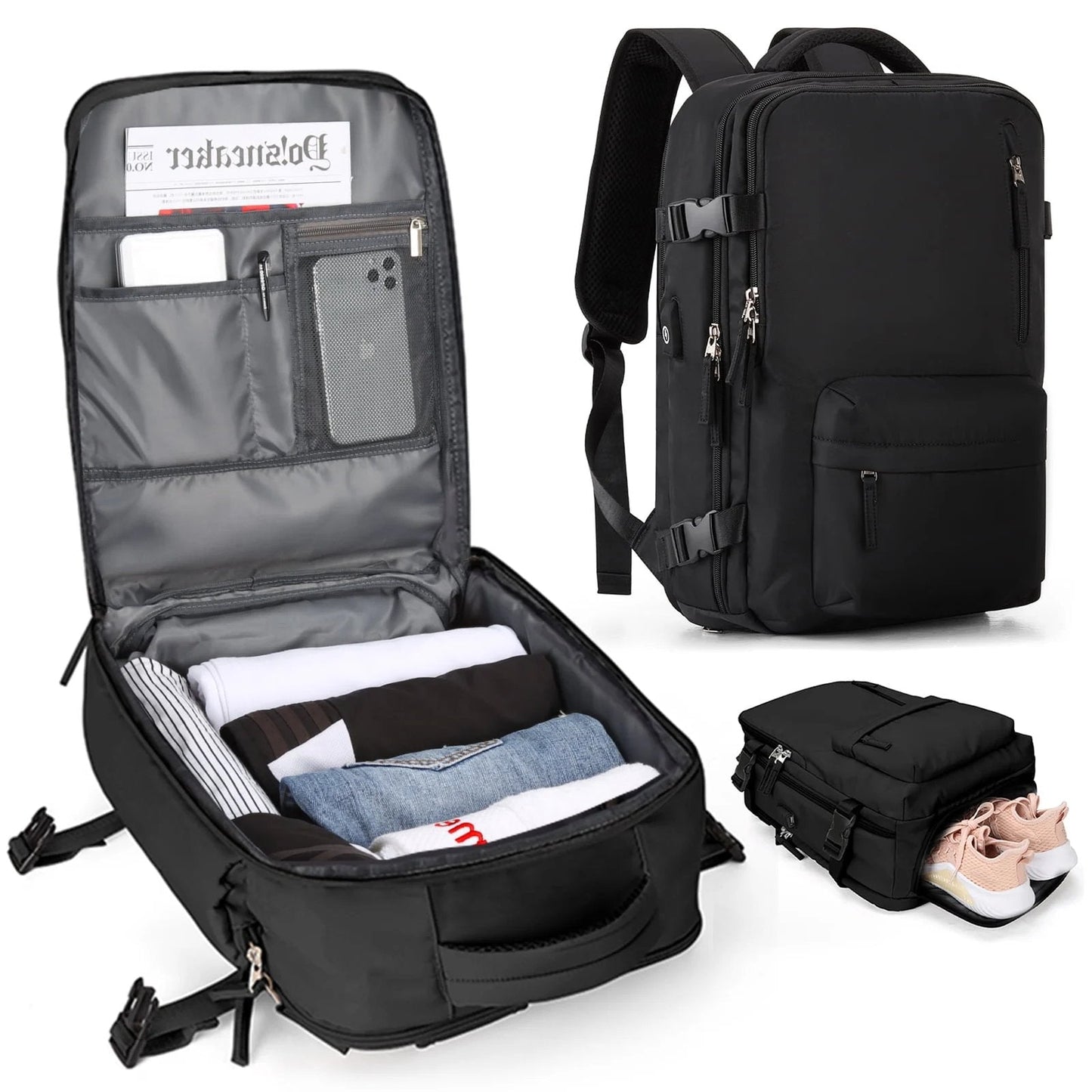 Damen 35L Reiserrucksack | Wasserdicht mit USB-Anschluss | Diebstahlschutz-Design & Schuhfach | Ideal für Wandern, Alltag & Reisen