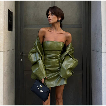 Women's Zip Up Leather Jacket | High Neck