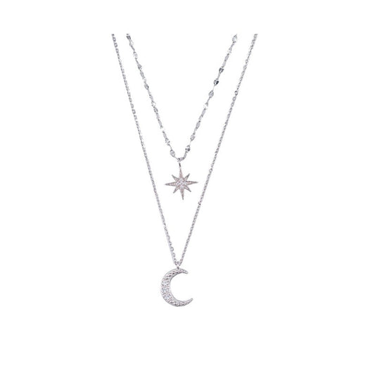 Doppelmond-Halskette in Mondlicht Silber