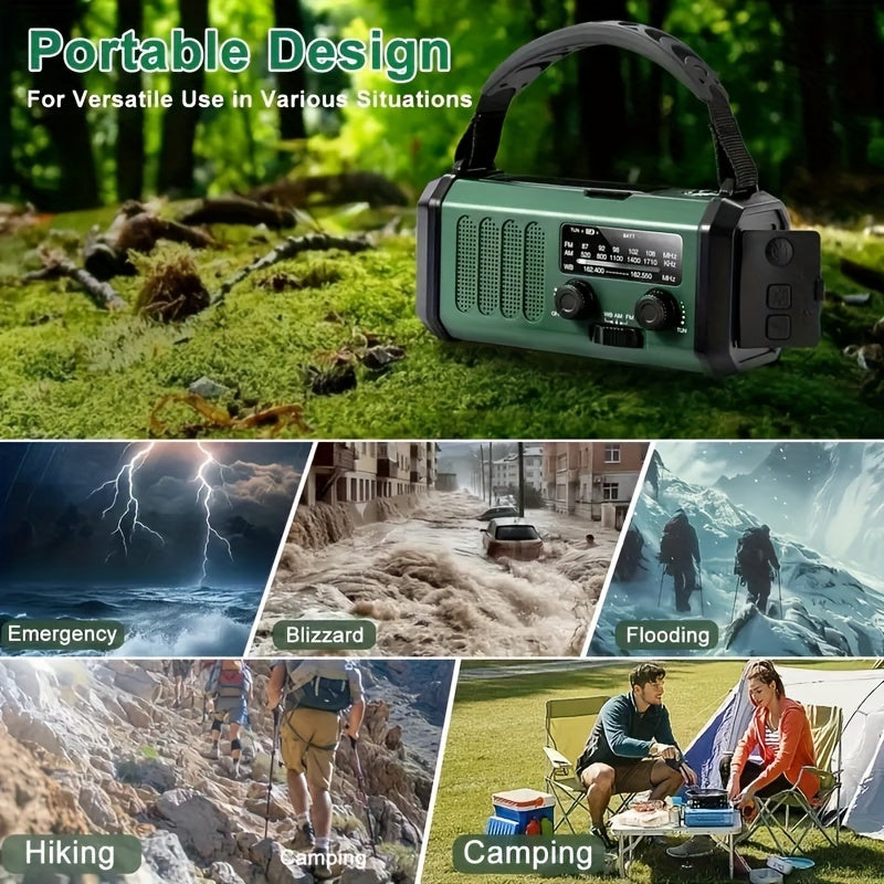 Notfallradio mit 10.000 mAh Powerbank | Solar-, Kurbel- & USB-C-Ladung | LED-Licht, SOS-Alarm & Kompass | AM/FM/NOAA
