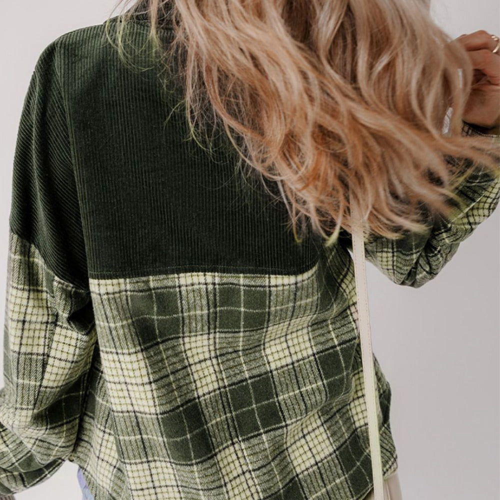 Damen Karierte Hemdbluse in Grün mit Knopfleiste und Langarm – Concetta
