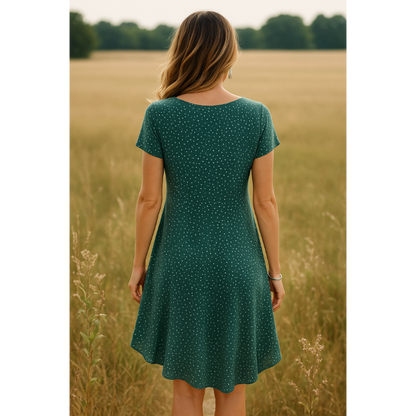 Damen Rundhalsausschnitt Kurzen Ärmeln Sommerkleid | Midi
