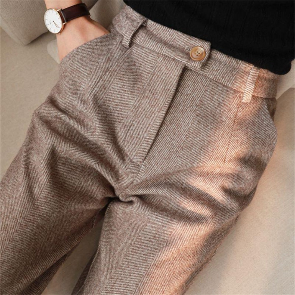 Damen Hose mit Fischgrätenmuster und Hoher Taille – Gigliola