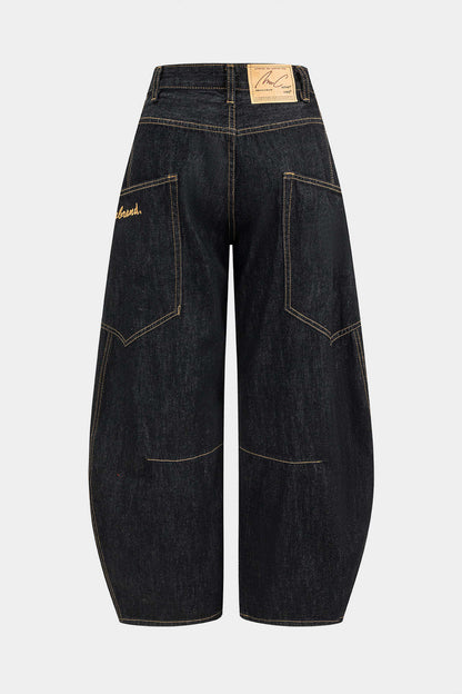 Damen Vintage Gewaschene Weite Beinform Jeans