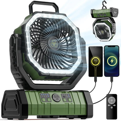 20000mAh Tragbarer Campingventilator mit LED-Licht und Powerbank