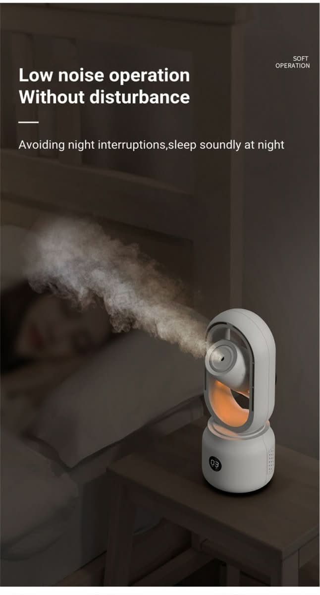 Tragbarer messerfreier Ventilator mit Luftbefeuchter und Nachtlicht für erfrischenden Komfort