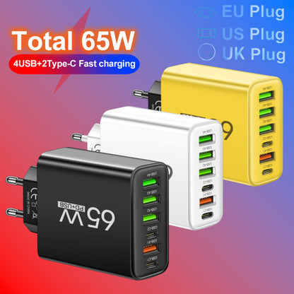 65W 6-in-1 Schnellladegerät – Laden Sie bis zu 6 Geräte gleichzeitig – Perfekt für Zuhause, Büro und Reisen
