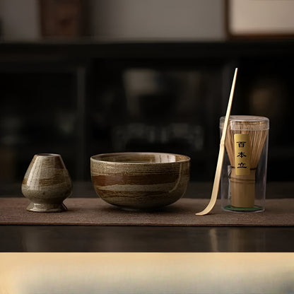 4-teiliges Matcha-Tee-Set mit Bambusbesen | Ideal für traditionelle Teezeremonie