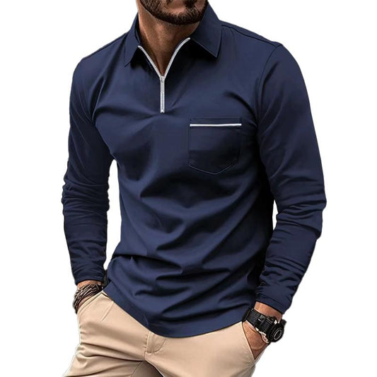 Herren Langarm-Polohemd | Reißverschluss