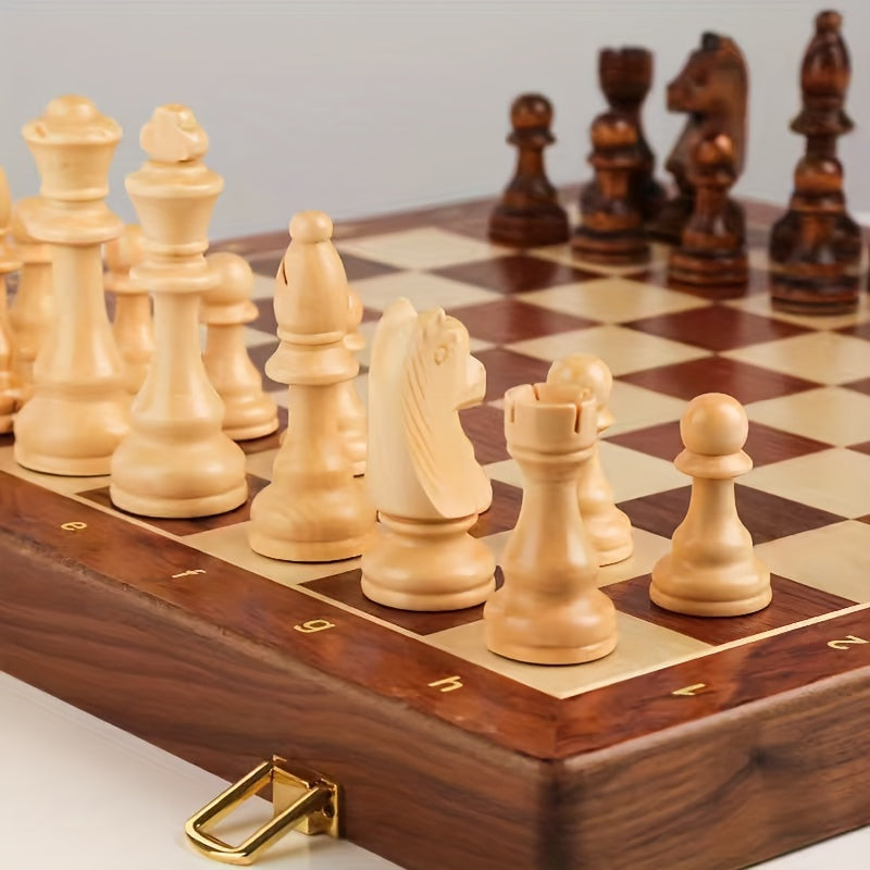 Schachspiel aus Holz | Schachbrett mit Figuren | Faltbar & Tragbar