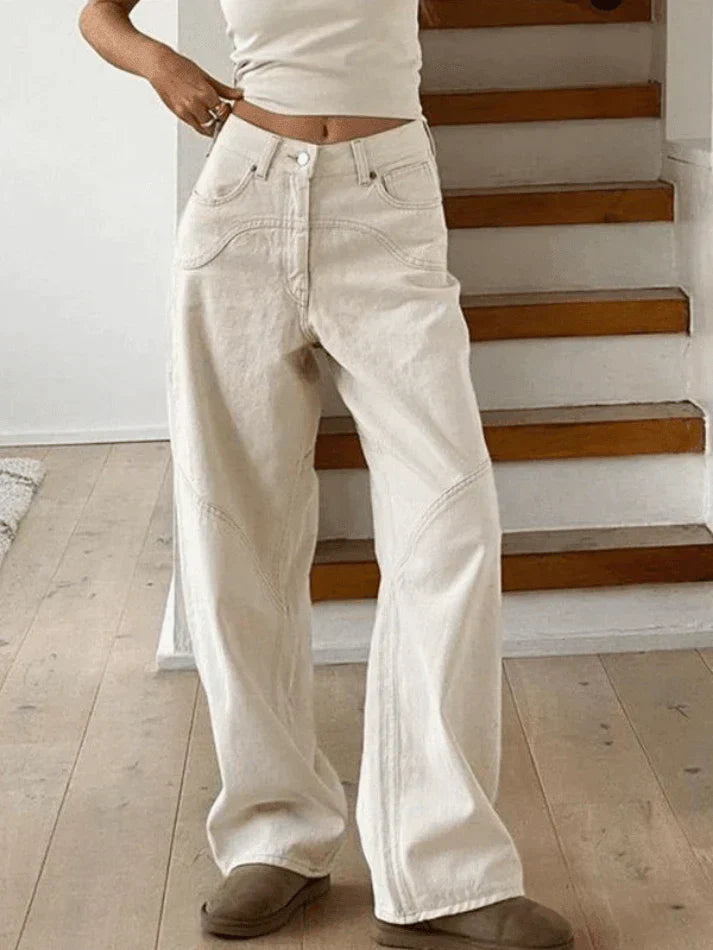 Weiße Vintage Baggy Boyfriend Jeans mit Splice