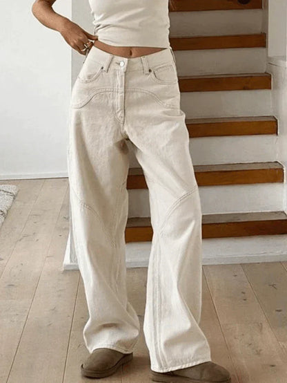 Weiße Vintage Baggy Boyfriend Jeans mit Splice