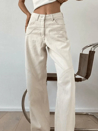 Weiße Vintage Baggy Boyfriend Jeans mit Splice