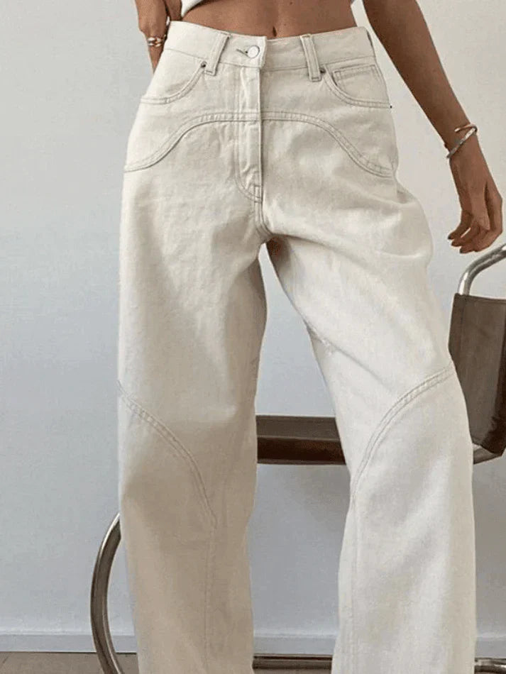 Weiße Vintage Baggy Boyfriend Jeans mit Splice