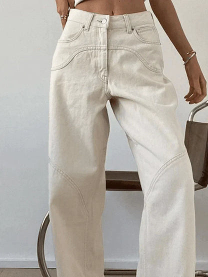 Weiße Vintage Baggy Boyfriend Jeans mit Splice