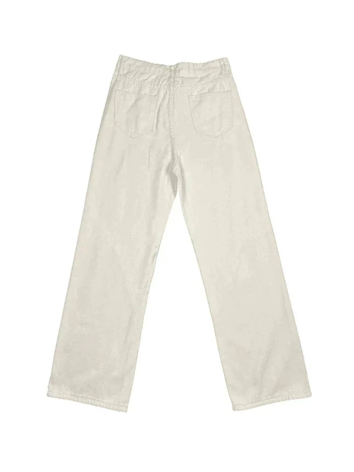 Weiße Vintage Baggy Boyfriend Jeans mit Splice