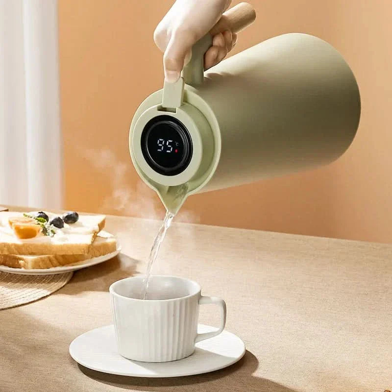 Thermokaraffe mit Temperaturanzeige | 1 Liter Isolierkanne für Kaffee & Tee