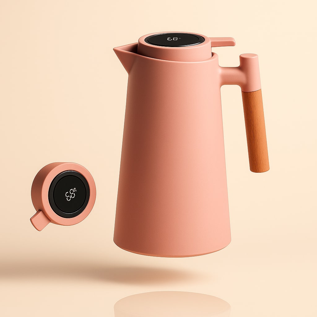 Thermokaraffe mit Temperaturanzeige | 1 Liter Isolierkanne für Kaffee & Tee