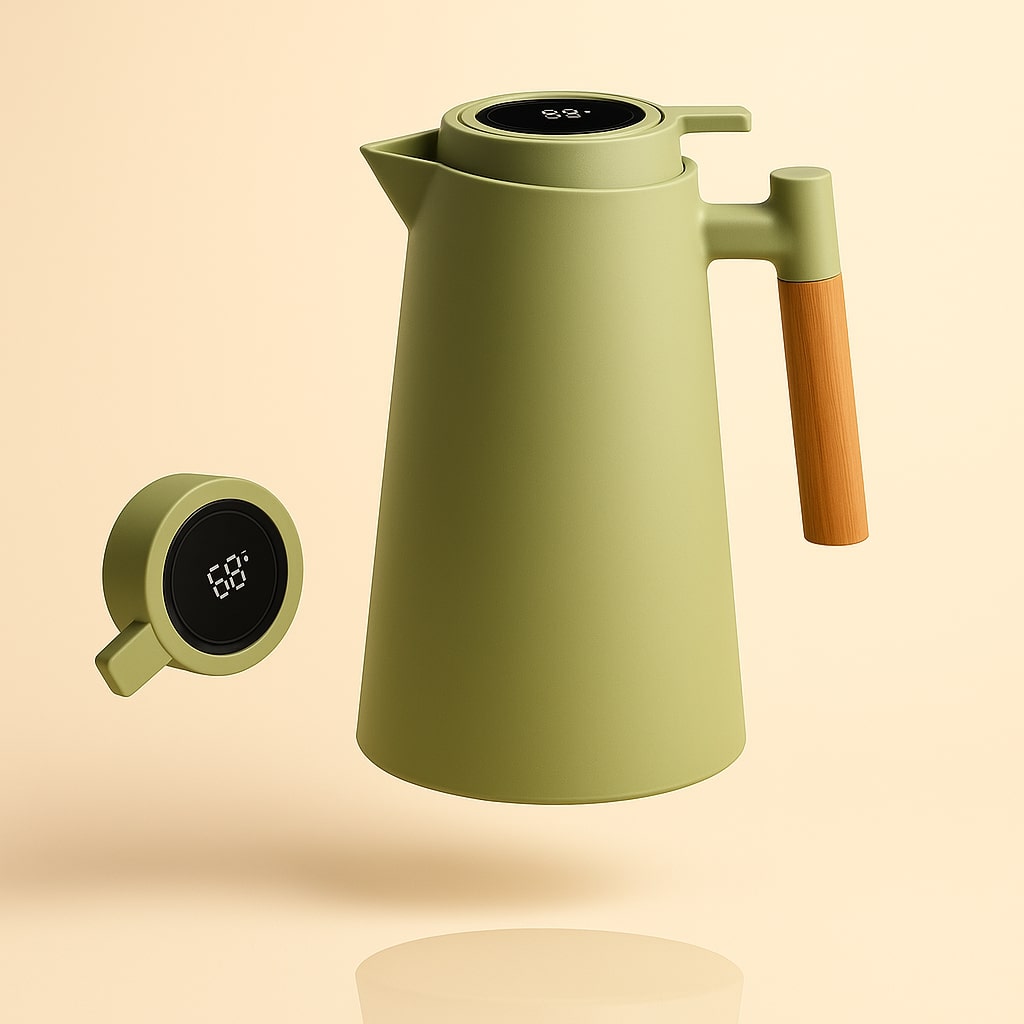 Thermokaraffe mit Temperaturanzeige | 1 Liter Isolierkanne für Kaffee & Tee