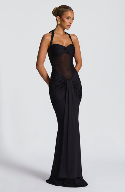 Black Maxi Dress with Halter Neck for Women - Vera