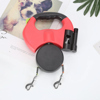 Einziehbare Leine für zwei Hunde mit integriertem Taschenlampe